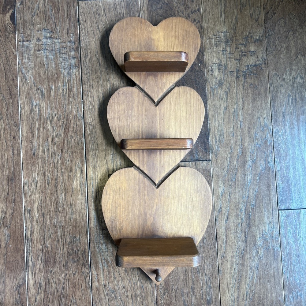 Vintage Wood Heart Shelf 3 Shelves 21" Country Cottage‎ Core 80s Decor Charm Peg